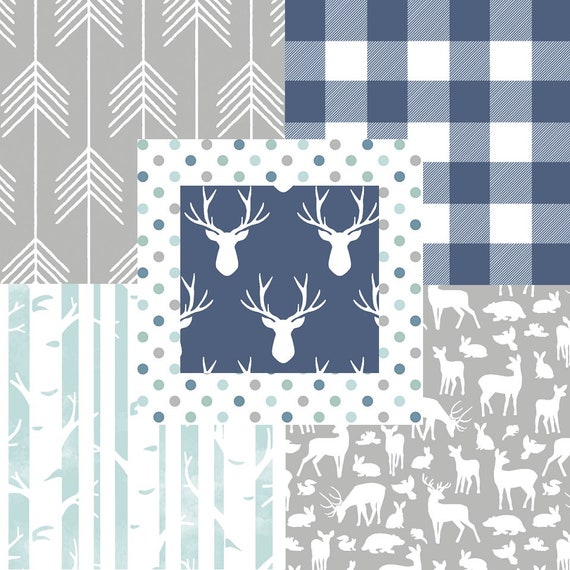 Woodland Rustic Arrows Birch Plaid Grey Aqua Navy Baby Quilt - Main Image