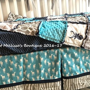 Rustic Arrows Woodland Deer Tribal Navy Turquoise & Grey Baby Nursery Crib Bedding Set made with Designer Fabrics MADE To ORDER image 1