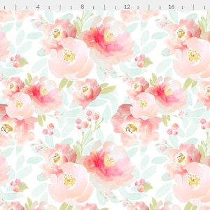 WaterColor Floral Roses Pink Blush Peach & Light Mint Baby Nursery Crib Bedding Set CHOOSE and CUSTOMIZE