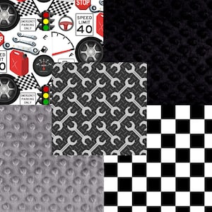 Custom Mechanic's Garage Race Car Driver Black White Red & Grey Designer Baby Boy Nursery Crib Bedding Set CHOOSE and CUSTOMIZE