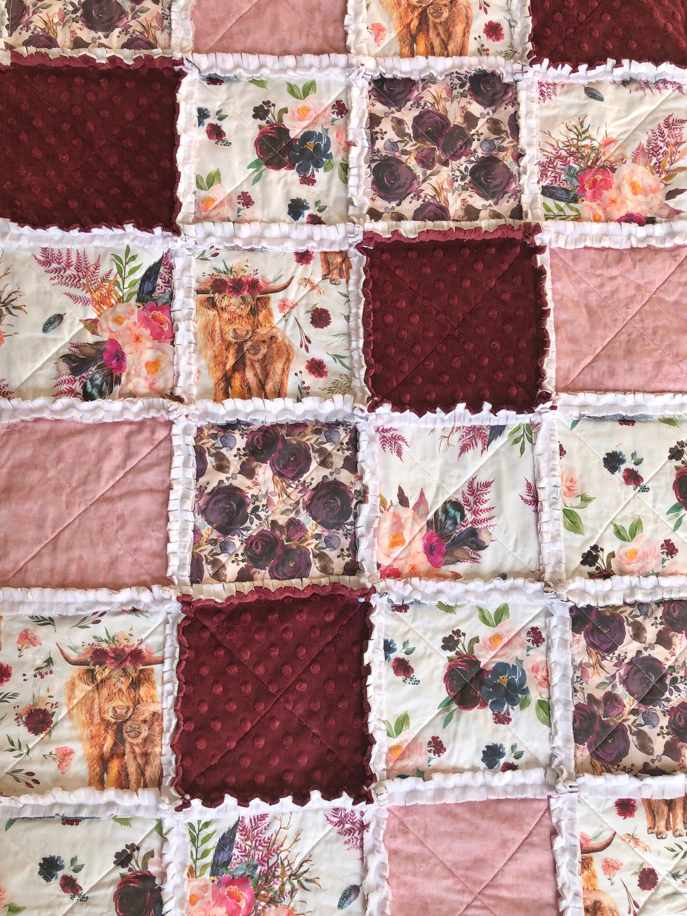Highland Cow Rustic Boho Floral Western Farm Baby Girl Quilt Etsy