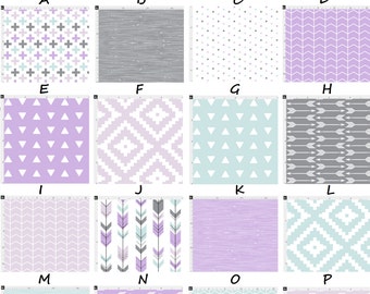 Purple Mint and Grey Rustic Arrows Aztec Woodgrain Chevron Baby Nursery Crib Bedding Set made with Designer fabric CHOOSE and CUSTOMIZE