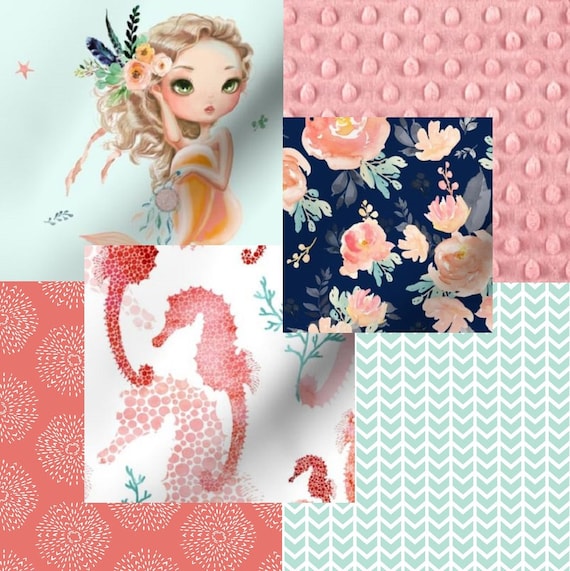 Custom Mermaid Floral Under the Sea Ocean Baby Girl Coral Blush