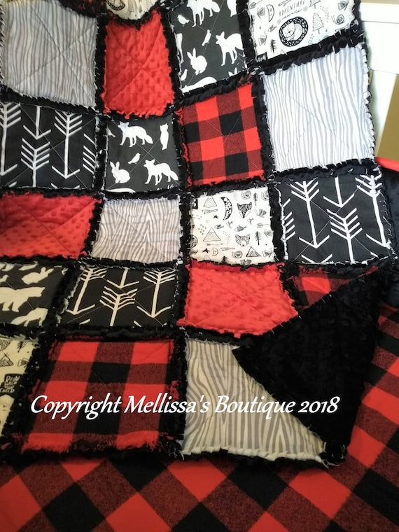 Custom Rustic Lodge Woodland Camping Bear Fox Buffalo Plaid Red