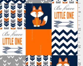 Rustic "Be Brave Little One" Fox Baby Boy Arrows Chevron Grey Navy & Orange Minky Blanket or Quilt Crib Bedding FREE Personalization
