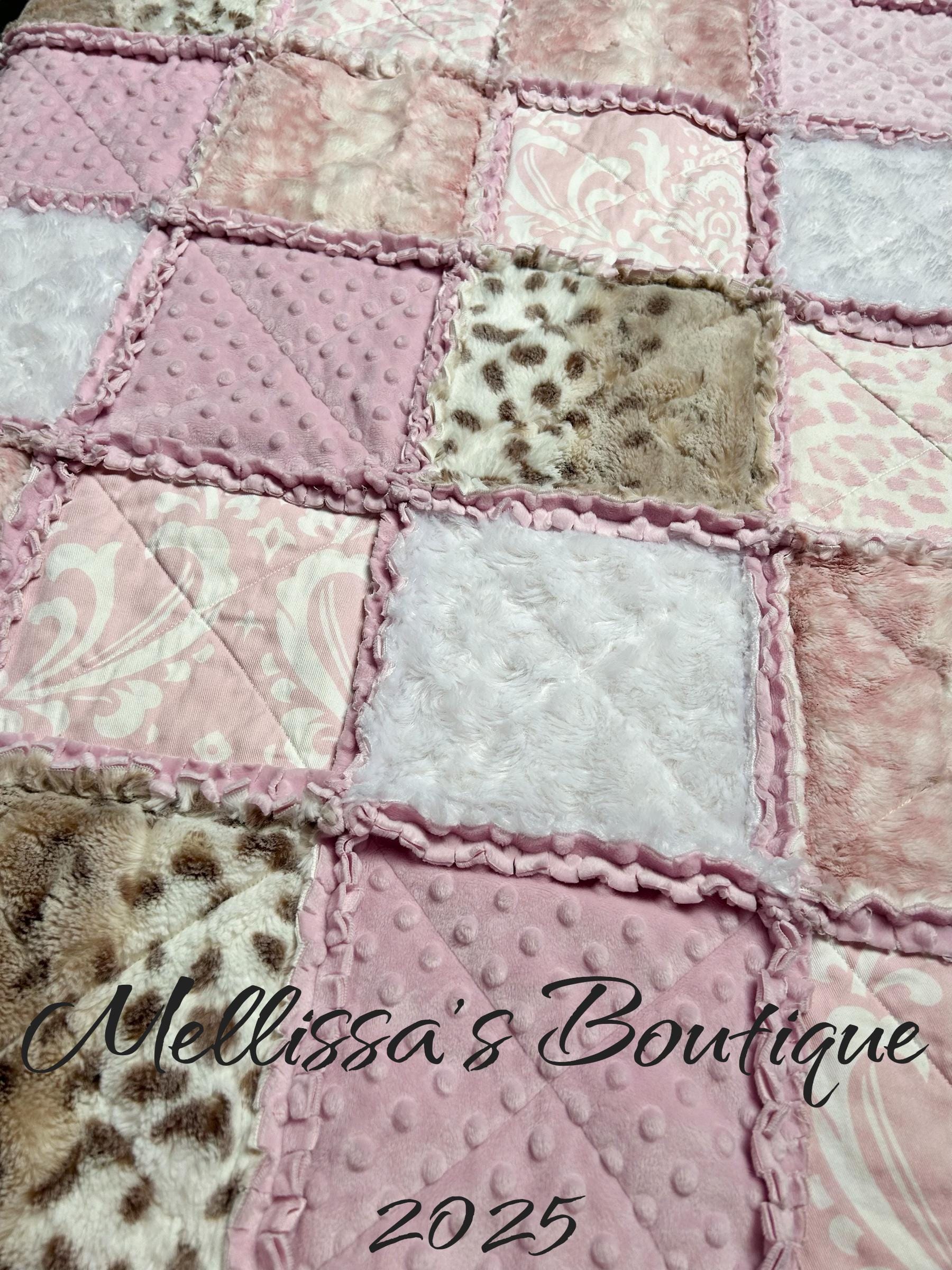 Pink & White Fawn Damask Leopard Boho Floral Minky Baby Girl Nursery
