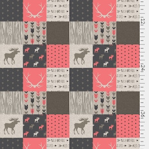 Rustic Woodland Baby Girl Moose Antlers Strawberry Pink and Tan Cream Minky Blanket or Quilt Crib Bedding CHOOSE Yours FREE Personalization