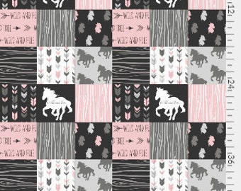 BoHo Cowgirl Horses Pink and Grey Arrows Wild & Free Baby Girl Minky Blanket or Quilt Crib Bedding CHOOSE Your FREE Personlization