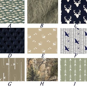 Rustic Duck Hunting Fishing Camo Outdoors Deer Woodland Navy Green Tan and Grey Baby Nursery Crib Bedding Set CHOOSE & CUSTOMIZE
