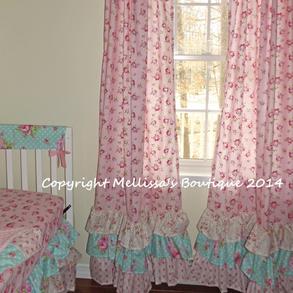 Custom Designer Window 3 Tier Ruffled Detail Drapery Curtain Panel Up to 84" YOU Choose Fabric(s) & Customize