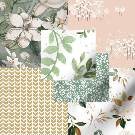 Botanical Greenery Boho Floral Eucalyptus Sage Gold Blush Baby