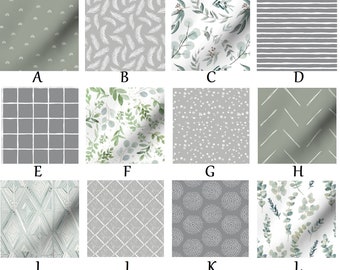 May include: A set of 12 different patterns in shades of gray and green. The patterns include geometric shapes, leaves, and dots.