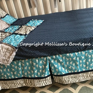 Rustic Arrows Woodland Deer Tribal Navy Turquoise & Grey Baby Nursery Crib Bedding Set made with Designer Fabrics MADE To ORDER image 4