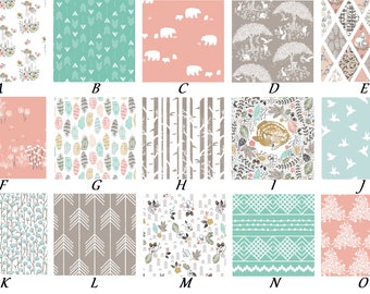 Woodland Rustic BoHo Baby Girl Deer Floral Feathers Tribal Blush Mint/Teal & Beige Baby Quilt Nursery Crib Bedding Set CHOOSE and CUSTOMIZE