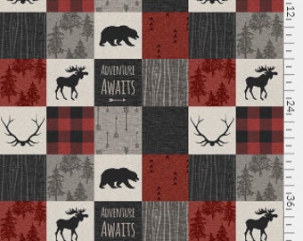 Rustic "Adventure Awaits" Antlers Baby Boy Woodland Plaid Red Black & Grey Minky Blanket or Quilt Crib Bedding CHOOSE Free Personalization