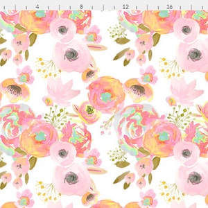WaterColor Floral Roses Blush Coral Mint & Gold Baby Nursery Crib Bedding Set CHOOSE and CUSTOMIZE
