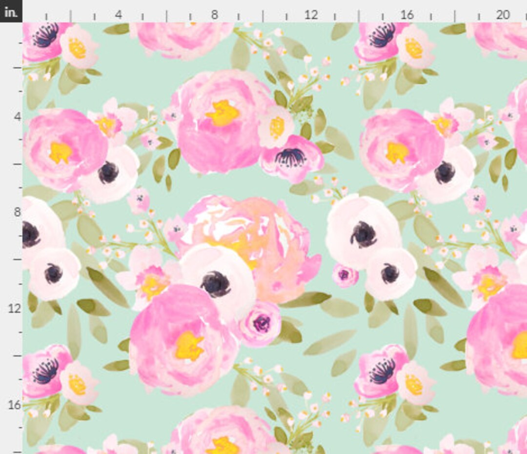 Watercolor Floral Roses Bright Pink Blush & Mint Teal Baby Nursery Crib ...