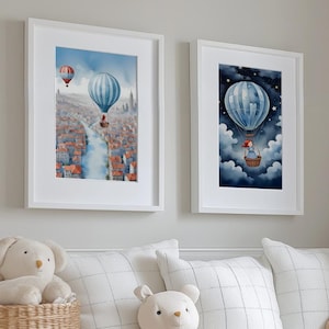 Hot Air Balloon Set 3 Prints for Nursery Room, Storytelling Posters, Toddler room Decor, Kids Wall Art, Hot air-balloon, kids Baby prints