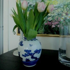 Vintage Blau und Weiß Ingwerglas - handbemalte asiatische Keramik mit Landschaftsmotiv
