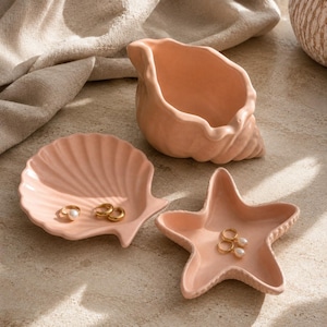 Maréa Collection Jesmonite Decor Bundle, Handmade Shell Tray Set, Coquille Tray, Concha Shell, Estrella Bowl, Jewellery Dish Set