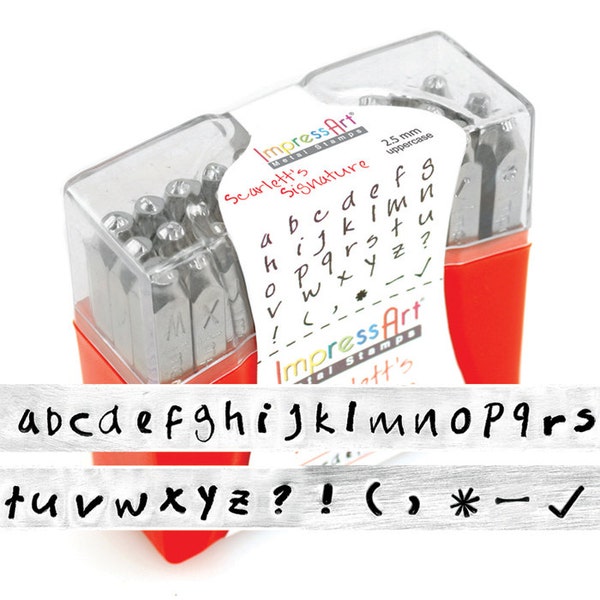 SCARLETT'S SIGNATURE - lowercase handwriting font - 3/32 inch (2.5mm) size letters with 6 design stamps