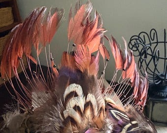 Vintage Pheasant Feather Hat Trimming: Brown Boho Costume Accessory