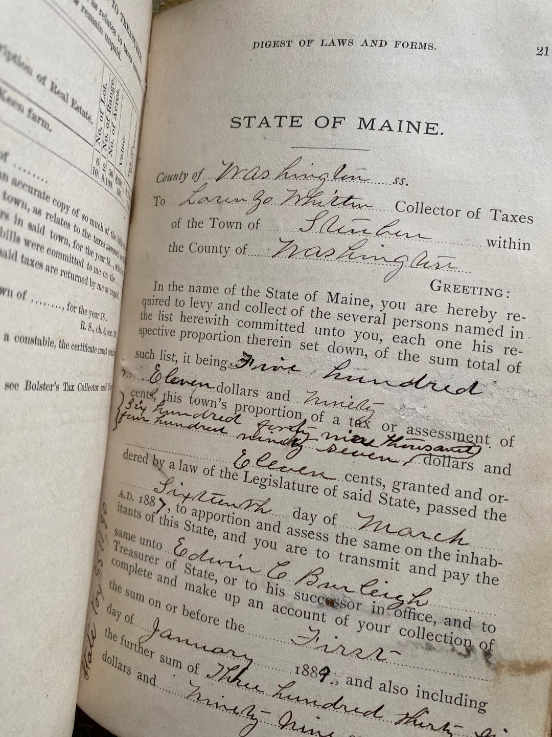 ANTIQUE Tax Collector Book 1888 Leather Cover Log Binding,calligraphy