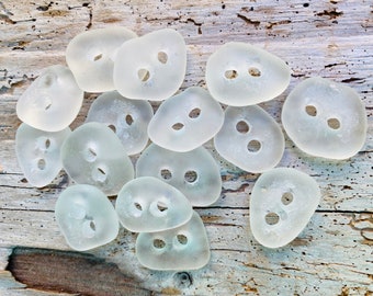 3 White Sea Glass Buttons | Beach Found, Hand Drilled