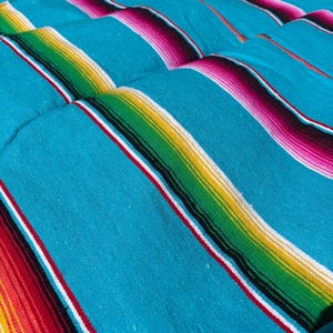 VINTAGE blanket: Serape Mexico woven fabric bright color picnic beach yoga throw 80”x56” south western Aztec flair image 5