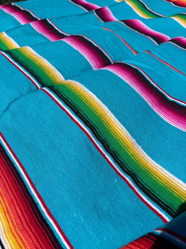 VINTAGE blanket: Serape Mexico woven fabric bright color picnic beach yoga throw 80”x56” south western Aztec flair image 5
