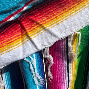 VINTAGE blanket: Serape Mexico woven fabric bright color picnic beach yoga throw 80”x56” south western Aztec flair image 2