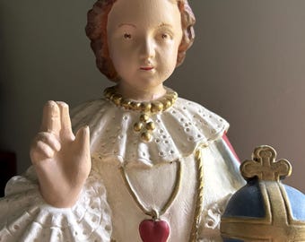 VINTAGE Catholic relic | 17.5” chalkware 1950’s Infant child Jesus blessing believe faith prayer old world heritage decor blessing new home