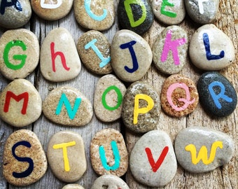 ABC ROCKS | 26 letter stones learning to read child tool home school, unique birthday gift, handmade painted stone,english language alphabet