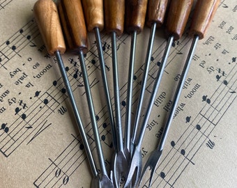 VINTAGE BAR | 8 wood cocktail forks, party drink olive small appetizer serving thin metal fork ends | reusable utensil boho gift for him