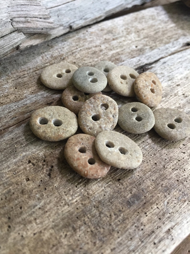 5 tiny STONE BUTTONS...1/2 inch little hand drilled beach stones 2 mm holes-sewing notion organic supplies button-wedding party knitting image 1