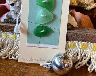 SEA GLASS buttons | 3 green handmade beach finds sea-glass buttons | sewing notion clothing bookbinding | beach cottage Easter jewelry diy