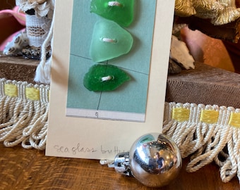 3 SEA GLASS buttons | natural green & aqua handmade beach find ocean surf sewing notion clothing bookbinding closure button,unique jewelry