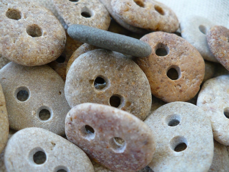 5 tiny STONE BUTTONS...1/2 inch little hand drilled beach stones 2 mm holes-sewing notion organic supplies button-wedding party knitting image 8