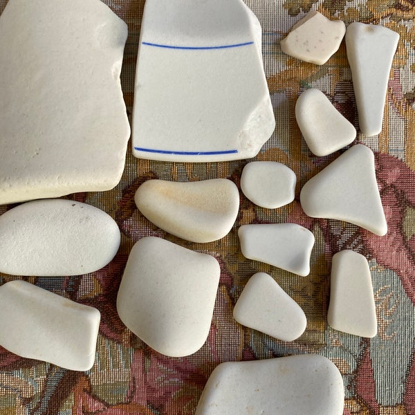 BEACH finds | 15 white pottery shards,broken china mosaic supplies,reuse repurpose ocean cottage