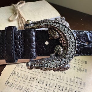 VINTAGE Belt | Brighton Black Crocodile Buckle Rhinestone  display picture 3