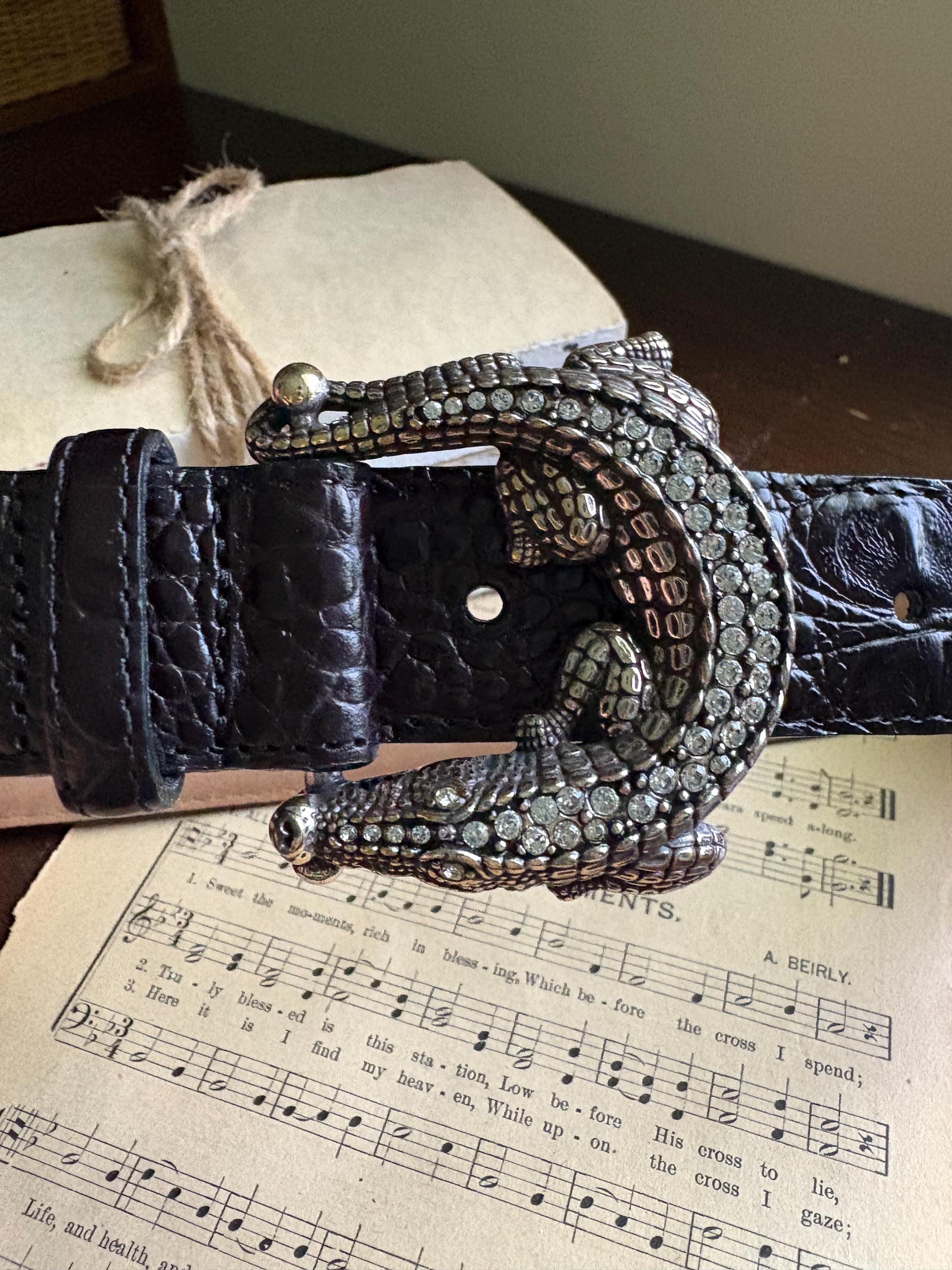 VINTAGE Belt | Brighton Black Crocodile Buckle Rhinestone  display picture 1