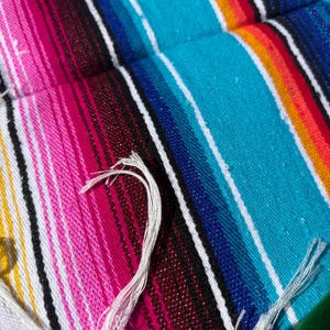 VINTAGE blanket: Serape Mexico woven fabric bright color picnic beach yoga throw 80”x56” south western Aztec flair image 4