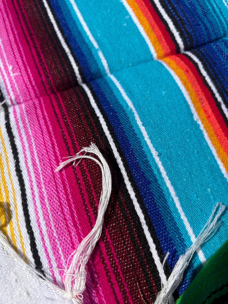 VINTAGE blanket: Serape Mexico woven fabric bright color picnic beach yoga throw 80”x56” south western Aztec flair image 4