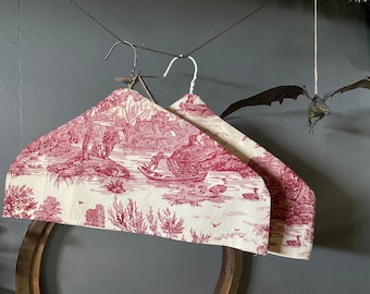 UPCYCLED TOILE | 2 handmade cotton 2 sided coat hanger covers,eco friendly protection decorative closet,bridal dress hanger,baby christening