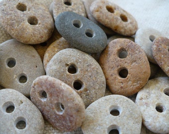 5 Beach 3/4" Stone Buttons: Hand Drilled Natural Sewing Supplies