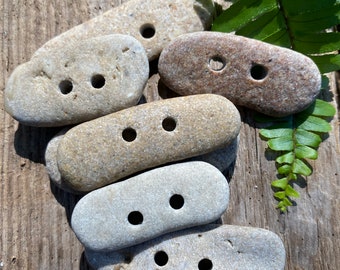 6 STONE toggles | hand drilled beach stones raw earth rocks | love book pebble closures | bracelet jewelry findings sewing buttons