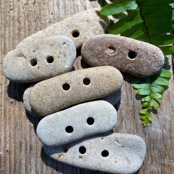 6 STONE toggles | hand drilled beach stones raw earth rocks | love book pebble closures | bracelet jewelry findings sewing buttons