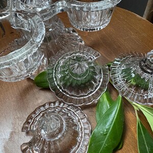 VINTAGE condiment serving: cruet depression glass and lids,fancy food kitchen jam server bakery,farm house elegant dinner image 12