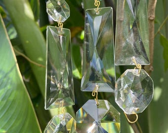 VINTAGE chandelier 7.5” glass hanger: prism geometric 6 part bead outdoor display reflector ornaments rainbow garden mobile