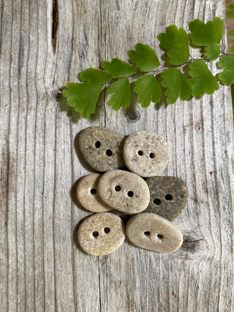 5 x 3/4 inch STONE BUTTON set hand drilled beach stones 2 mm holes,sewing notion organic clothes button,wedding party knitting bookbinding image 4